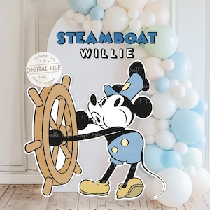 Birthday Party Cutout Decor, Stand Up Prop, Steamboat Willie, Disneyland Party Supplies, 1st Birthday, Party Decor, Boy Baby Shower, Digital