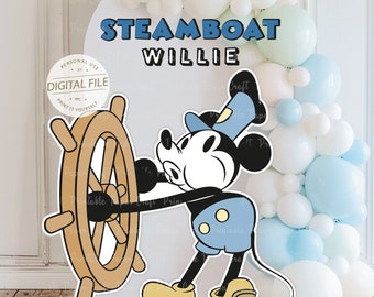 Birthday Party Cutout Decor, Stand Up Prop, Steamboat Willie, Disneyland Party Supplies, 1st Birthday, Party Decor, Boy Baby Shower, Digital
