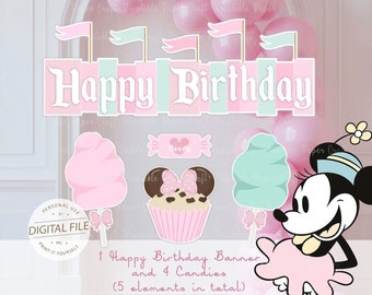 Happy Birthday Sign, Birthday Party Cutout Decor, Disneyland Party Supplies, 1st Birthday, Stand Up Prop, Main Street Confectionery, Digital