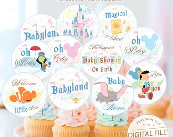 Baby Shower Cupcake Toppers, Babyland Party Decor, Girl Baby Shower, Baby Shower Decor, Princess Party Supplies, Small World Party, Digital