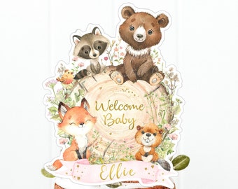 Topper de pastel de bosque, centros de mesa de animales de bosque, decoración de fiesta de baby shower de bosque, cumpleaños de bosque, suministros de fiesta de bosque, IMPRIMIBLE