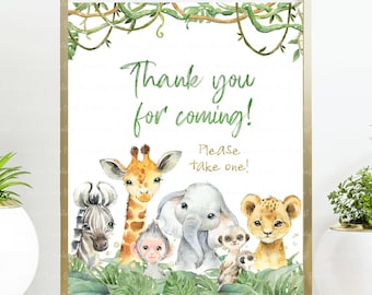 Safari Baby Shower Thank You For Coming Sign, Greenery Baby Shower, Safari Party Supplies, Jungle Party Sign, Safari Table Sign No5b Digital