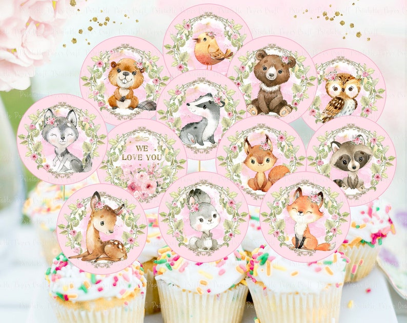 Printable Woodland Girl Centerpieces Woodland Baby Shower Decor Pink Woodland Party Decor Blush Pink Baby Shower Woodland