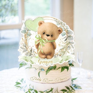 Topper per torta Baby Shower con orsacchiotto, centrotavola con orsacchiotto, decorazioni per feste per baby shower con orsacchiotti, forniture per feste con orsacchiotti Decorazioni per torte digitali