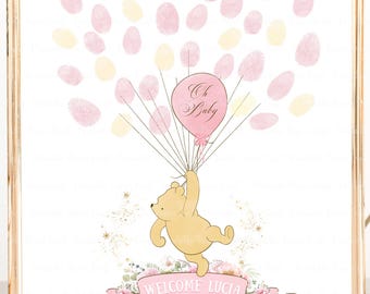 Baby Shower Thumbprint Guestbook, Classic Winnie The Pooh Baby Shower, Fingerprint Sign, Girl Baby Shower, Shower Gift, Winnie Party Decor