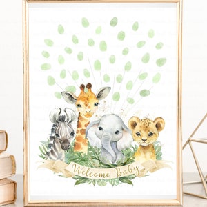 Safari Baby Shower Thumbprint Guestbook, Safari Fingerprint Sign, Safari Baby Shower Decorations, Jungle Baby Shower Party Supplies, Digital
