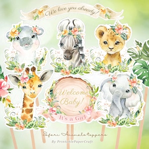 Safari Baby Shower Cake Decor, Safari Animals Centerpieces, Jungle Baby Shower Party Decor, Safari Girl Party Supplies, Party Decor Digital