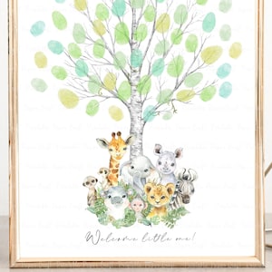 Empreinte digitale du livre d'or pour baby shower Safari, signe d'empreinte digitale Safari, décoration de fête pour baby shower dans la jungle, articles de fête pour baby shower Safari, numérique