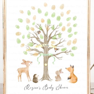 Libro degli ospiti per impronte digitali per baby shower, cartello con impronte digitali del bosco, decorazioni per baby shower del bosco, articoli per feste con animali del bosco, digitale