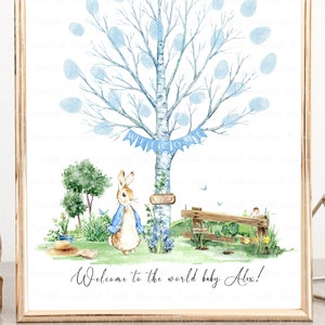 Libro degli ospiti con impronta digitale per baby shower, segno di impronte digitali di Beatrix Potter, festa con coniglietti, decorazioni per feste per baby shower, forniture per feste di primo compleanno digitali