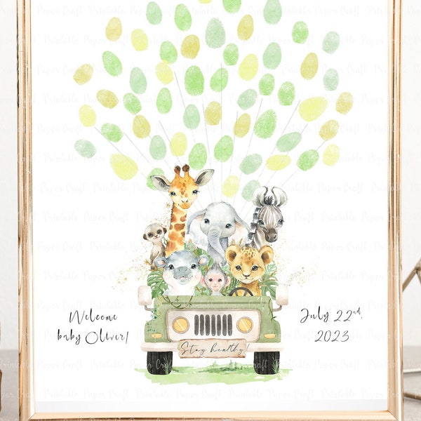 Safari Baby Shower Thumbprint Guestbook, Safari Fingerprint Sign, Jungle Baby Shower Party Decor, Safari Baby Shower Party Supplies, Digital