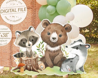 Centros de mesa con animales del bosque, decoración recortada del bosque, baby shower del bosque, artículos para fiestas del bosque, cumpleañero, archivo digital para primer cumpleaños