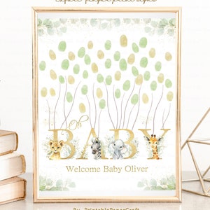 Safari Baby Shower Thumbprint Guestbook, Safari Fingerprint Sign, Jungle Baby Shower Party Decor, Safari Baby Shower Party Supplies, Digitale