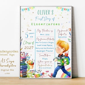 First Day Of School Sign, Back To School Kindergarten Poster Personalized School Chalkboard Sign-Boy Sign Any Grade Sign, 1st Day of School