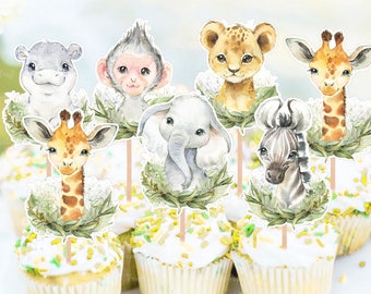 Jungle Party Supplies, Safari Cupcake Toppers, Greenery Jungle Cake Toppers, Safari Baby Shower, Wild One, Safari Birthday Party, Printable