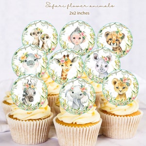 Safari Baby Shower Cake Decor, Girl Safari Cupcake Toppers, Jungle Safari Animals Party Supplies, Girl 1st Birthday Party Decor, Printable