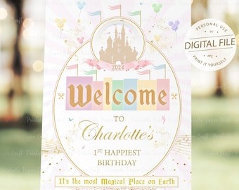 Birthday Party Sign, 1st Birthday Party Decor, Magical Birthday Party Supplies, Happiest Birthday On Earth, Princess Birthday, Welcome Sign