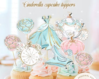 Cinderella Party Supplies, Cinderella Cupcake Toppers, Princess Birthday Party Decor, Cinderella 1st Birthday, Princess Party Decor, Digital