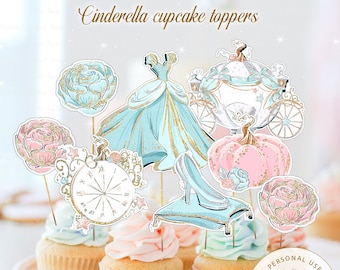 Cinderella Party Supplies, Cinderella Cupcake Toppers, Princess Birthday Party Decor, Cinderella 1st Birthday, Princess Party Decor, Digital