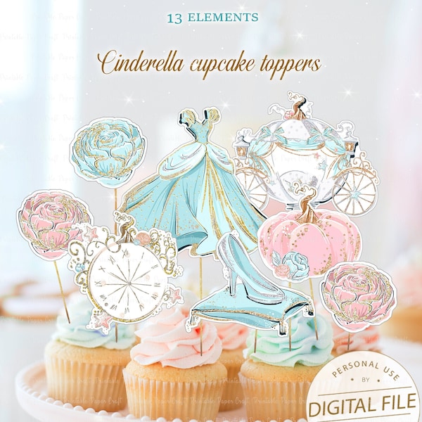 Cinderella Party Supplies, Cinderella Cupcake Toppers, Princess Birthday Party Decor, Cinderella 1st Birthday, Princess Party Decor, Digital