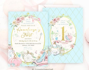 Cinderella Birthday Party Invitation, Princess Birthday Invitation, Princess Baby Shower Invite, Royal Ball Party Decor, First Birthday Girl