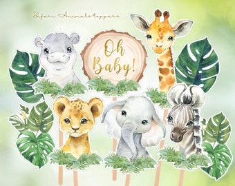Safari Baby Shower Cake Decor, Safari Animals Centerpieces, Jungle Baby Shower Party Decor, Jungle Toppers, Safari Party Supplies, Printable
