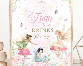 Fairy Party Supplies, Fairy Drinks Table Sign, Fairy Birthday Party Decor, Fairy Party Sign, Fairy 1st Birthday, Fairy Baby Shower, Digital