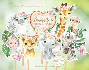 Shower de bébé animaux de safari, décoration de fête animaux de safari fille, fête animaux de safari dans la jungle, décoration de fête de 1er anniversaire, articles de fête pour filles, numérique