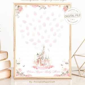 Livre d'or empreinte de pouce pour Shower de bébé, décoration de fête Babyland, signe d'empreinte digitale pour la douche, Shower de bébé fille, décoration de fête princesse, décoration murale pour chambre d'enfant