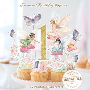 Fairy Cake Toppers, Fairy Baby Shower, Fairy Cake Decor, Fairy Centerpieces, Fairy Party Decor, 1st Birthday, Fairy Party Supplies, Digital