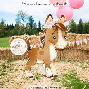 Farm Party Supplies, Farm Animals Cutout Decor, Rodeo Party Decor, 1st Birthday Party, Horse Stand Up Prop, Girl Baby Shower Decor, Digital