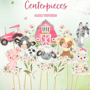 Mädchen Bauernhof Mittelstücke, Bauernhof Kuchen Toppers, rosa Bauernhof Geburtstagsparty Dekor, Bauernhof Partybedarf, Barnyard Party, Bauernhof Babyparty, printable