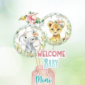 Safari Girl Baby Shower, Safari Animals Centerpieces, Safari Girl Party Decor, Jungle Safari Party, Girl Baby Shower Party Supplies, Digital