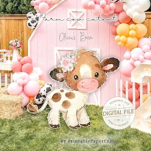 Decoración de fiesta de granja, recortes de animales de granja, suministros para fiesta de granja, decoración para primer cumpleaños, accesorio de pie de vaca, decoración digital para baby shower de niña