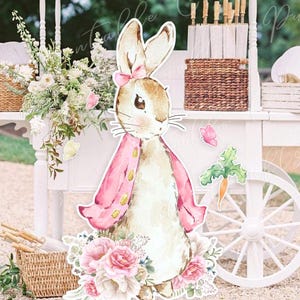 Decorazioni per feste di baby shower, ritaglio di Peter Rabbit, decorazioni per baby shower, articoli per feste per bambine, giorno del battesimo, coniglietto Flopsy, 1° compleanno, digitale