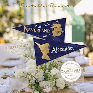 Decorazioni per feste Peter Pan, gagliardetti per feste di compleanno, 1° compleanno, forniture per feste Peter Pan, baby shower, decorazioni per feste Neverland, file stampabili