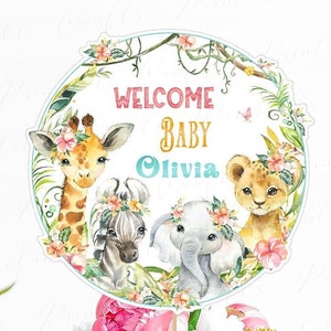 Safari Baby Shower Cake Decor, Girl Safari Animals Cake Topper, Girl Jungle Safari Animals Party, Girl 1st Birthday Party Supplies Printable