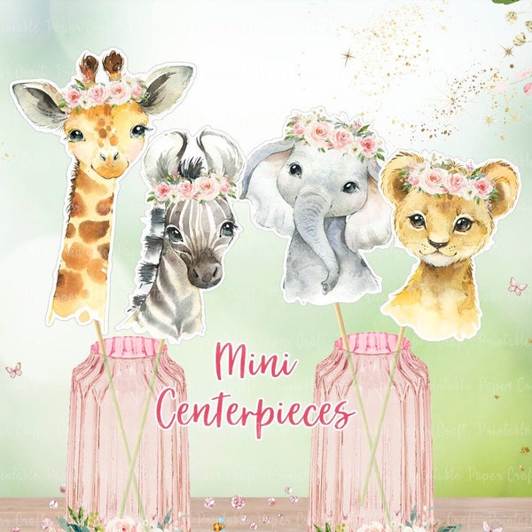 Safari Animals Baby Shower, Girl Safari Animals Centerpieces, Girl Jungle Safari Animals Party, Girl 1st Birthday Party Supplies, Printable