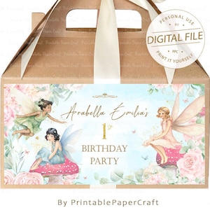 Etichette per scatole con timpano per feste di compleanno, bomboniere per feste di compleanno fata, baby shower per ragazze, decorazioni per la prima festa di compleanno, forniture per feste di compleanno, digitale