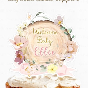 Topper per torta floreale Baby Shower, Topper per torta primaverile, Festa per baby shower con fiori primaverili, Forniture per feste per baby shower con fiori selvatici, stampabile