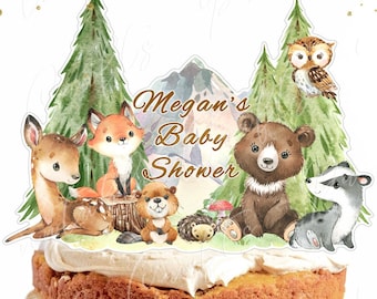 Topper de pastel de bosque, centros de mesa de animales de bosque, decoración de fiesta de baby shower de bosque, cumpleaños de bosque, suministros de fiesta de bosque, imprimible