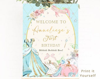 Cinderella Birthday Party Supplies, Princess Party Sign, Cinderella Welcome Sign, 1st Birthday Party Decor, Princess Birthday Party, Digital