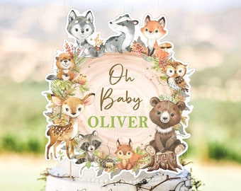 Woodland Baby Shower Cake Topper, Woodland Animals Centerpiece, Woodland Baby Shower Decor, 1st Birthday, Woodland Party Supplies, Digital