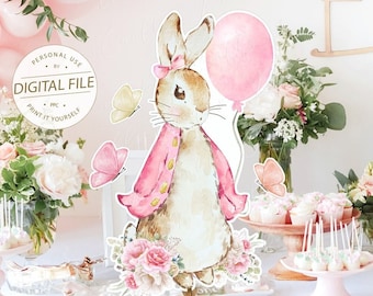 Mädchen-Baby-Dusche-Party Dekor, Hase 1.Geburtstag, Baby-Dusche-Mittelstück, Tischdekoration, Kaninchen-Ausschnitt, Mädchen-Partyzubehör, Instant Download
