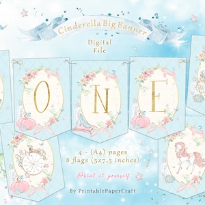 Cinderella Birthday Banner, Princess Birthday Party, Cinderella Party Decor, 1st Birthday Party, Cinderella Party Supplies, INSTANT DOWNLOAD