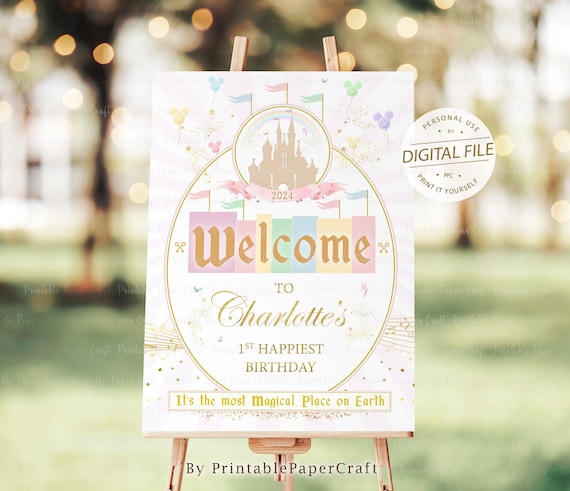 Birthday Party Sign, 1st Birthday Party Decor, Magical Birthday Party Supplies, Happiest Birthday On Earth, Princess Birthday, Welcome Sign
