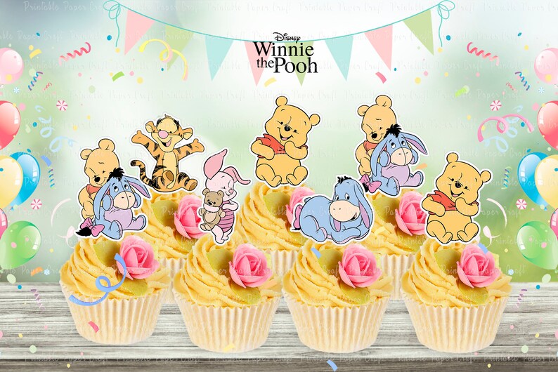 Baby Winnie the Pooh Birthday Party Cupcake Toppers Baby Etsy