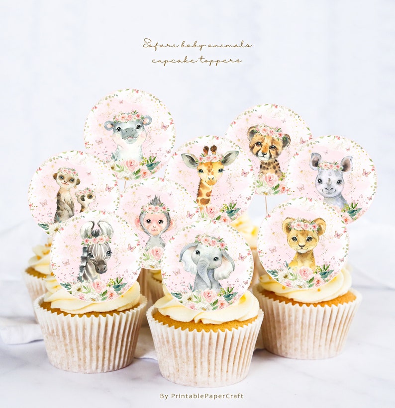 Printable Safari Cupcake Toppers Safari Girl Baby Shower Etsy