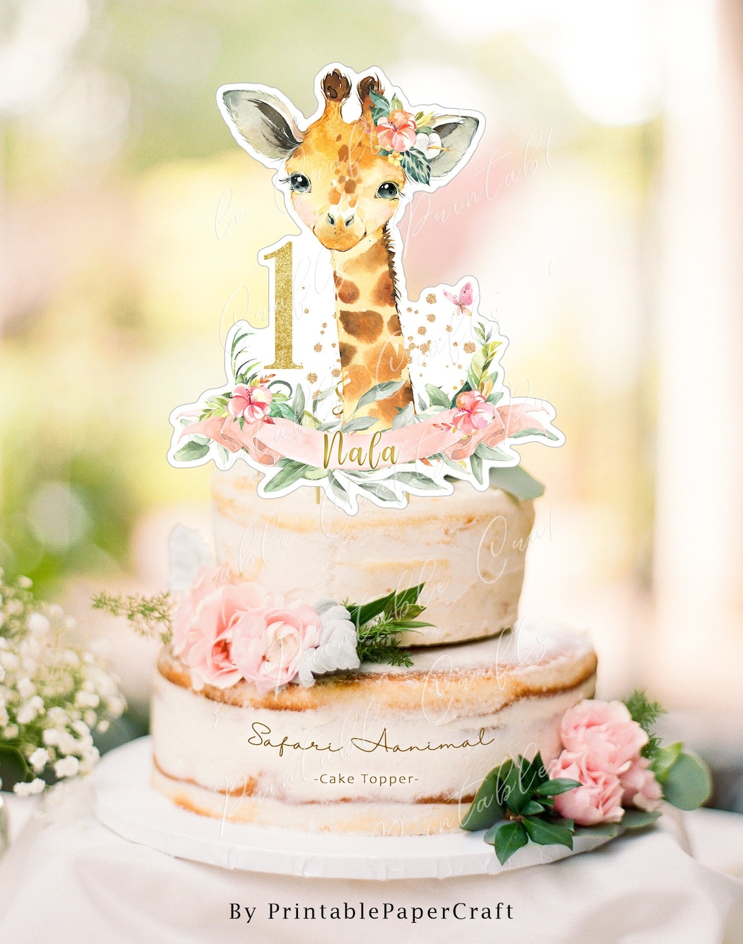 Giraffe Birthday Cupcake Toppers – 7-Piece Jungle Safari Cake Decorations – Wild One Party Supplies For Baby Boy Or Girl - View #4