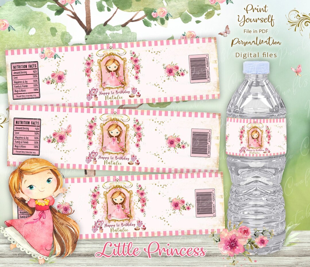 Princess Water Bottle Labels, Princess Birthday Party Supplies, Little Princess Party Decor ...